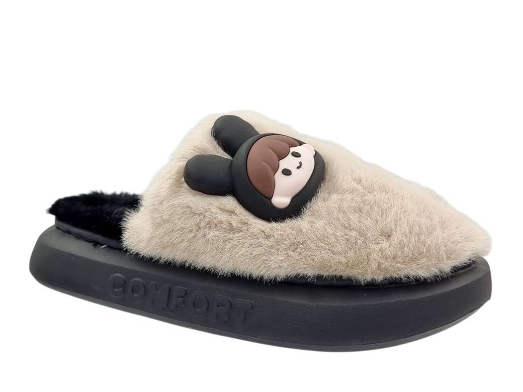 adams-869-25502-slippers_1 Adam's 896-25502 Black Beige Γυναικεία Slippers